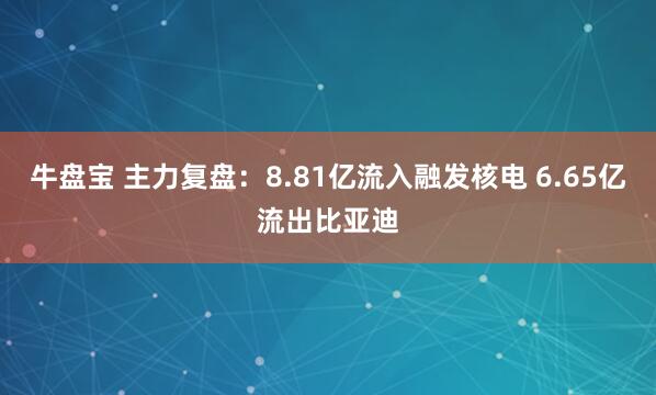 牛盘宝 主力复盘：8.81亿流入融发核电 6.65亿流出比亚迪